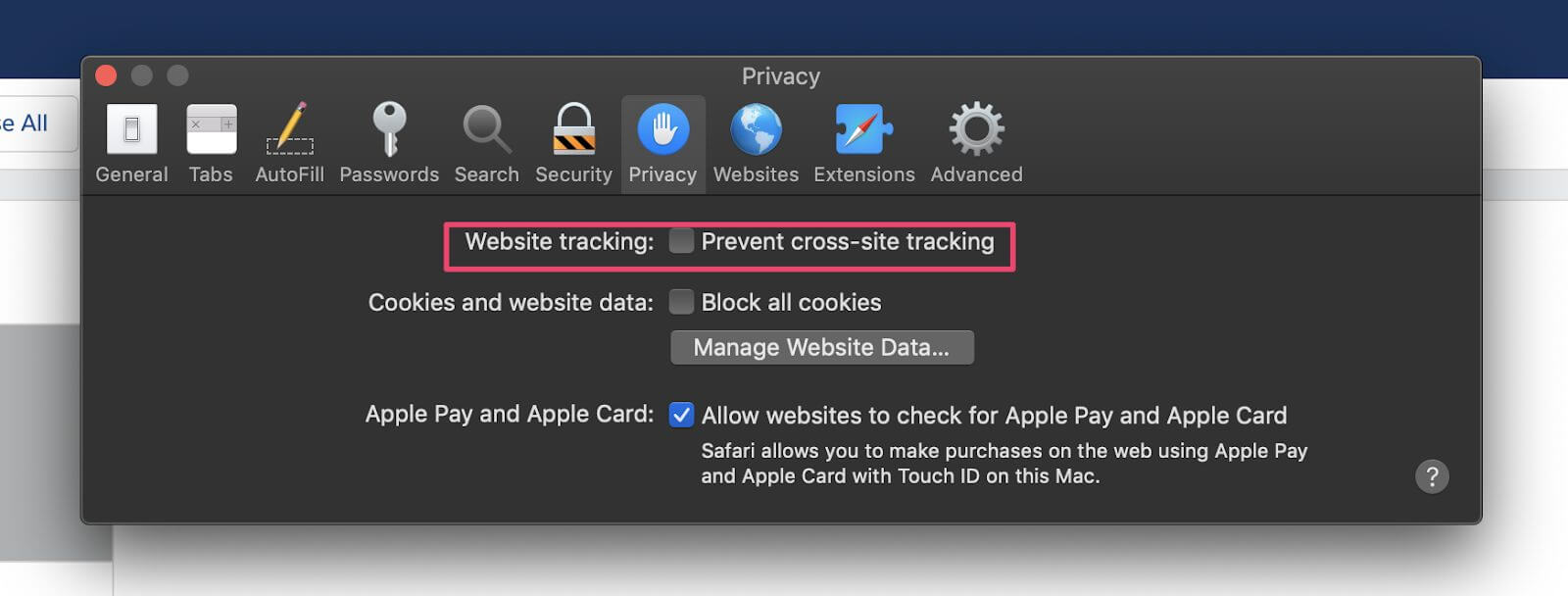 Safari - Prevent cross-site tracking