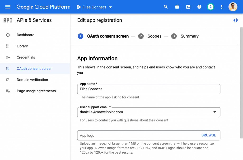 Oauth consent screen options in Google Developers Console