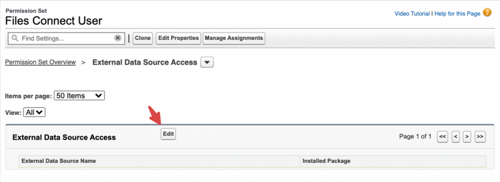 Position of External Data Source Access Edit button