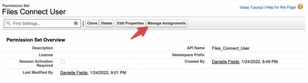 Position of Manage Assignments button on Permission Set Overview page