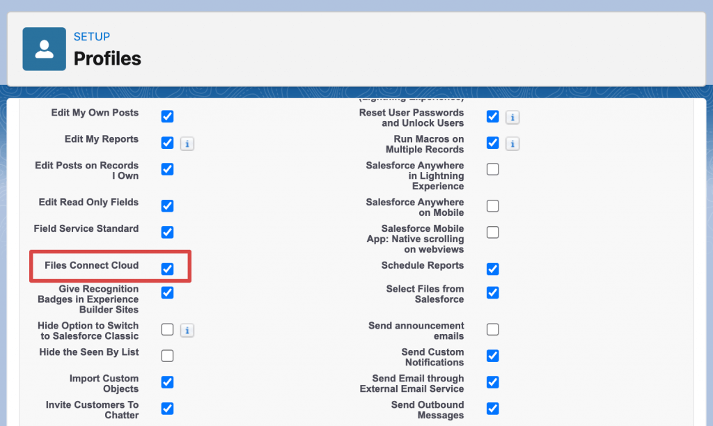 Position of Files Connect Cloud checkbox