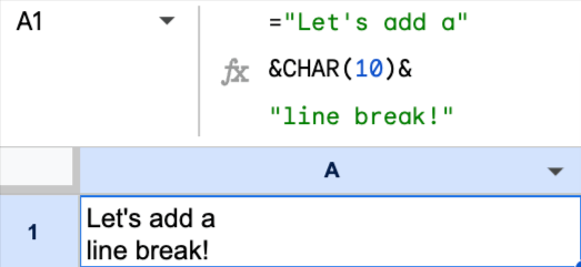 Adding a line break in a formula in Google Sheets