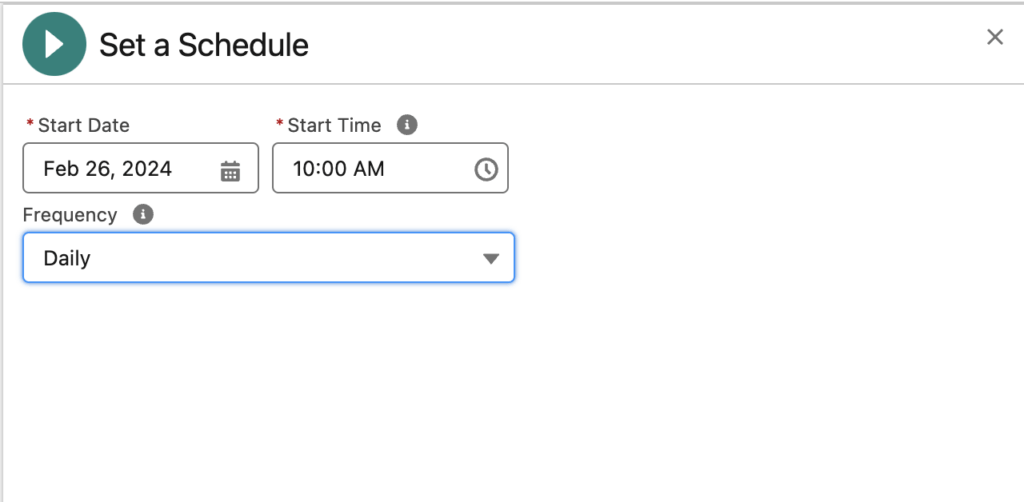 Set a schedule including the date, time, and frequency of your scheduled flow.
