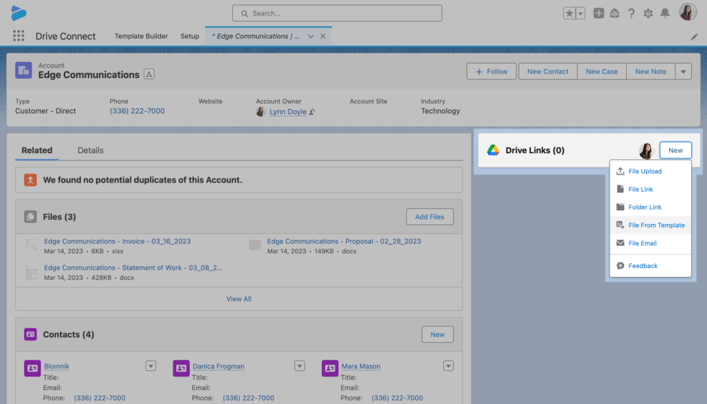 Screenshot showing Drive Links New Document menu